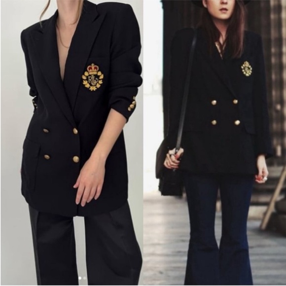 Lauren Ralph Lauren Jackets & Blazers - Vintage Ralph Lauren Noir Crest Wool Black Double Breasted Blazer